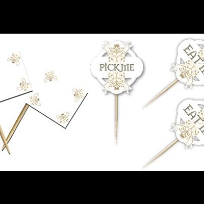 Palitos decorativos para bolos com design floral e texto em inglês