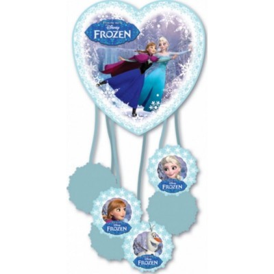 Penduricalho decorativo coração com personagens Disney Frozen Anna, Elsa e Olaf em azul e branco