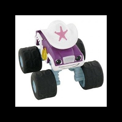 Carrinho de brinquedo roxo com chapéu branco e estrela rosa