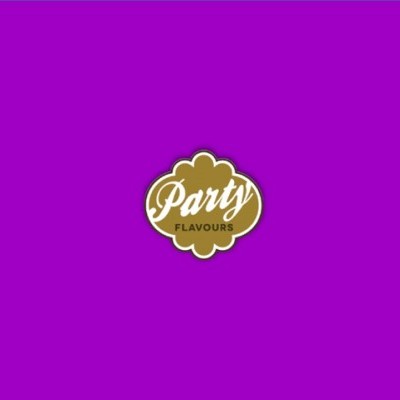 Logotipo Party Flavours em fundo roxo