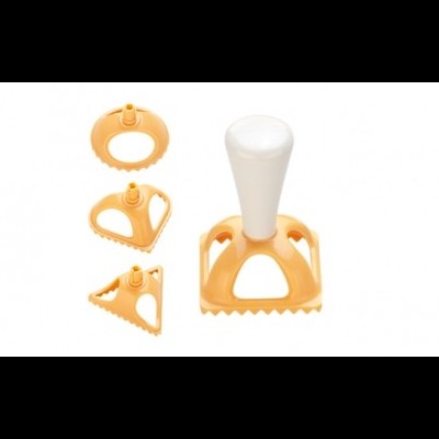 Conjunto de cortadores de massa com cabo branco e formas amarelas triangulares