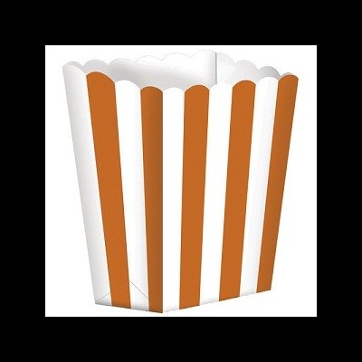 Caixa para pipocas com riscas brancas e laranjas