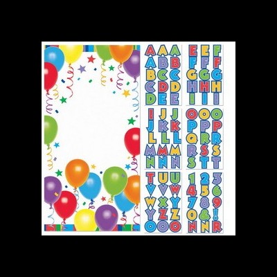 Conjunto de papelaria decorativa com balões coloridos e letras e números autocolantes coloridos