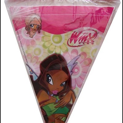 Festone bandeira triangular rosa com personagens do desenho animado Winx Club