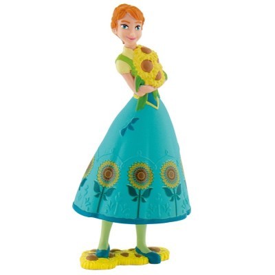 Boneca Anna da Disney com saia azul e girassóis