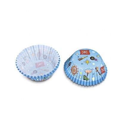Formas de papel para cupcakes com desenhos pirata em azul claro