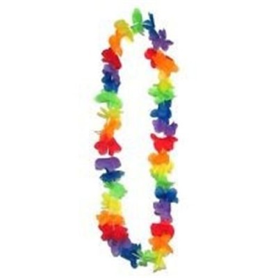 Colar havaiano colorido com flores em tons do arco-íris