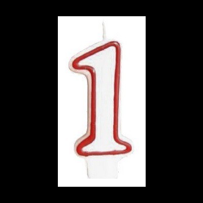 Vela de aniversário número 1 branca com contorno vermelho