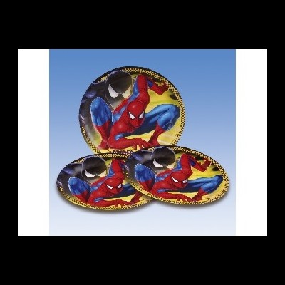 Conjunto de três pratos descartáveis com capa do Homem-Aranha
