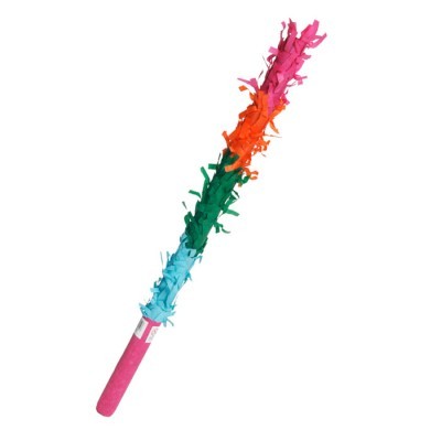 Vara colorida com franjas e cabo cor-de-rosa