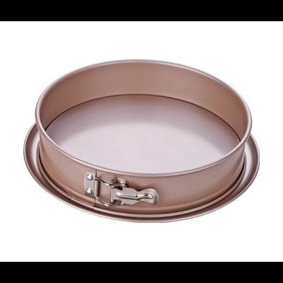 Forma redonda para bolo em metal rosé dourado com base removível e fecho prateado