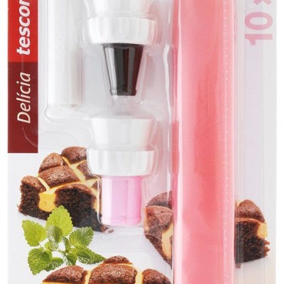 Conjunto para decoração de bolos Tescoma com aplicadores e faixa rosa