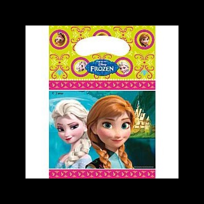Saco plástico amarelo decoração Frozen com Elsa e Anna e texto Disney FROZEN