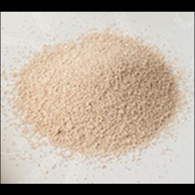 Montículo de fermento seco instantâneo bege claro sobre superfície branca