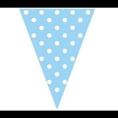 Flâmula triangular azul claro com bolinhas brancas