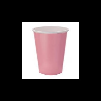 Copo descartável de papel rosa com interior branco