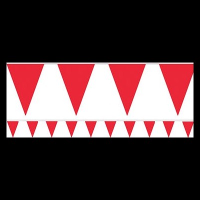 bandeirolas triangulares vermelhas em duas linhas com tamanhos diferentes