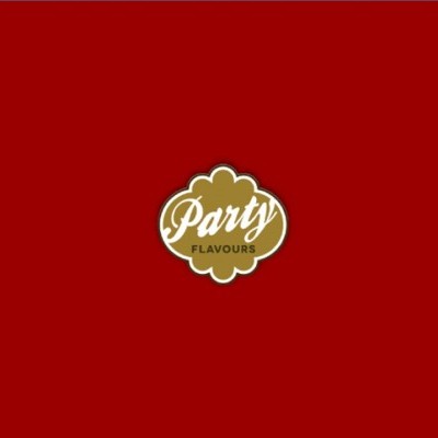 Logotipo Party FLAVOURS sobre fundo vermelho