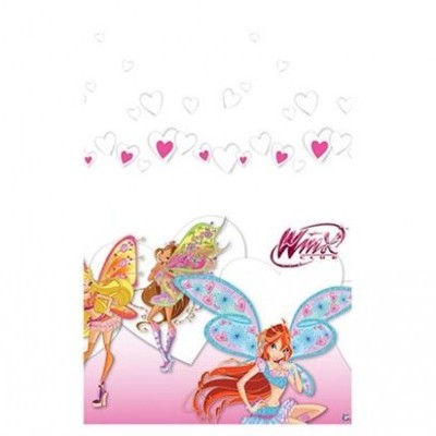 Caixa decorada com personagens das Winx Club e asas de fadas coloridas