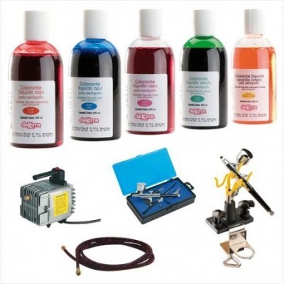 Conjunto de colorantes líquidos para aerografia com compressor, ferramentas e acessórios