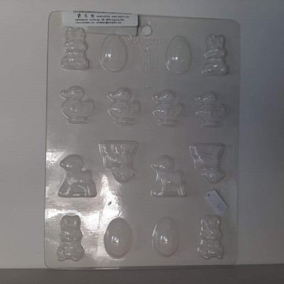Forma de plástico transparente para chocolates em formato de coelhos, patinhos e ovos