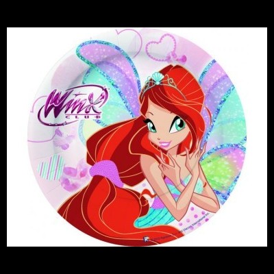 Prato plástico Winx Club com personagem Bloom e detalhes coloridos