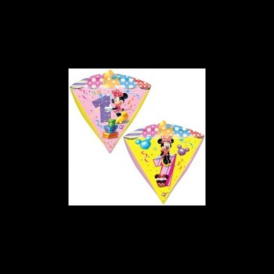 Dois chapéus de festa triangulares com imagens da Minnie Mouse e números 1 e 7