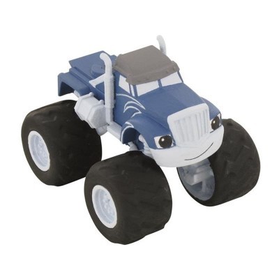 Brinquedo camião azul com pneus grandes e rosto desenhado