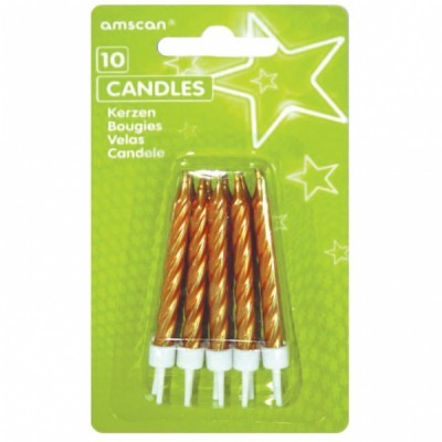 Embalagem verde com 10 velas de aniversário torcidas cor cobre
