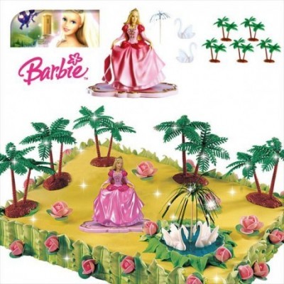 Conjunto de brinquedo Barbie com boneca e cenário com palmeiras e fonte