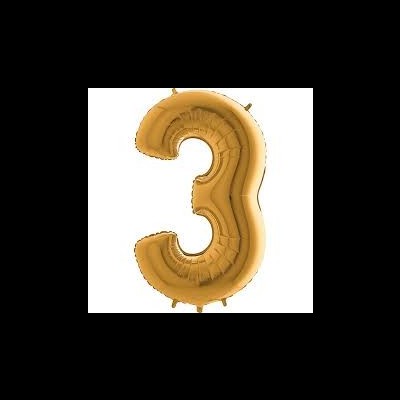 Balão dourado metálico em forma de número 3