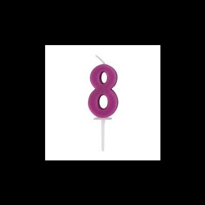 Vela número 8 rosas com suporte branco para bolo