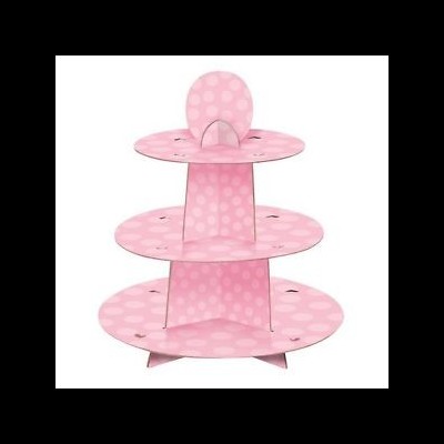 Suporte para bolos terno níveis cartonado rosa com bolinhas brancas