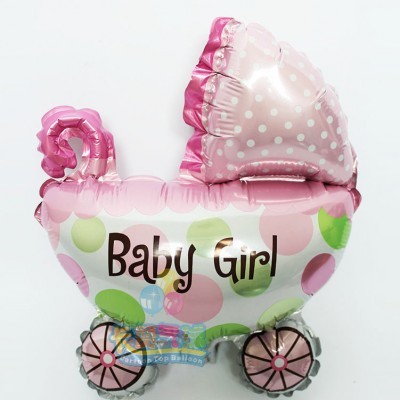 Balão de carrinho de bebé rosa com texto Baby Girl