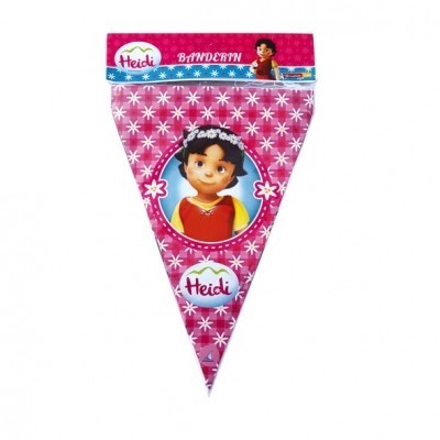 bandeirola triangular cor-de-rosa com imagem de menina e texto Heidi