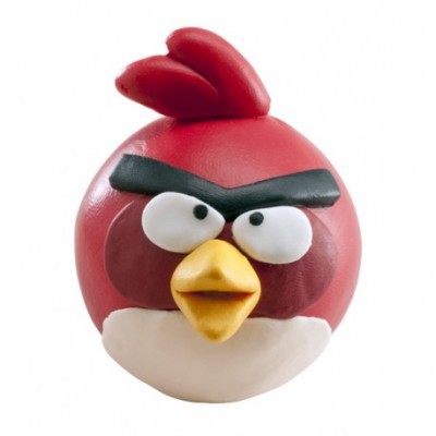 Brinquedo da personagem Red do Angry Birds em plástico vermelho com bico amarelo
