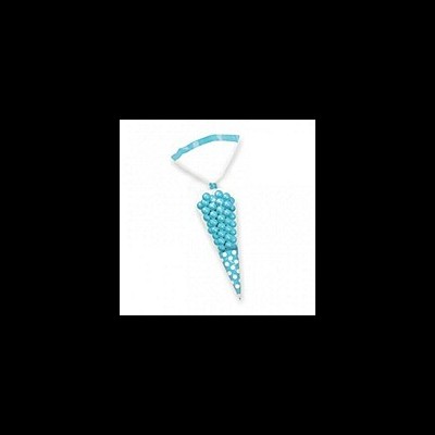 Colar em cone com esferas azuis e fita branca com bordas azuis