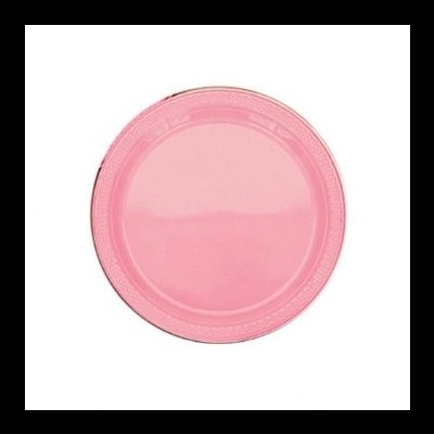 Prato redondo cor-de-rosa em plástico com borda decorativa
