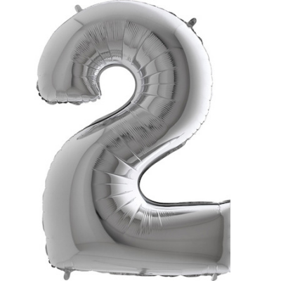 Balão metálico prata com o número 2
