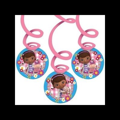 Pendentes decorativos rosa com personagem animada Doc McStuffins e flores coloridas