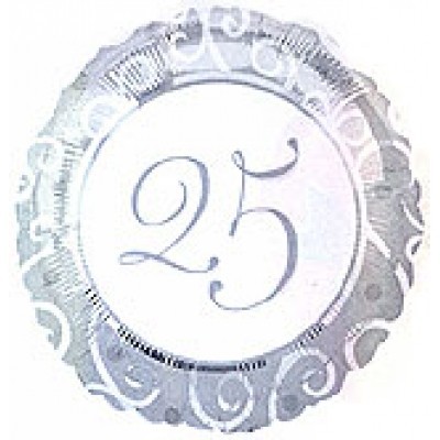 Balão metálico prateado com número 25 no centro