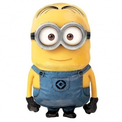 Boneco Minion amarelo com macacão azul e luvas pretas