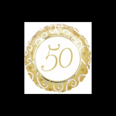 Balão dourado com número 50 branco e dourado