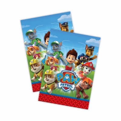 Capas coloridas com personagens 'Paw Patrol' em fundo azul e logo central