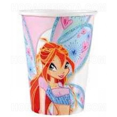 Copo plástico com desenho de personagem feminina com asas azuis e cabelo ruivo