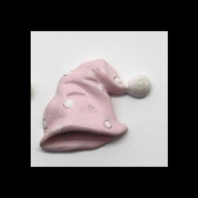 Chapéu decorativo rosa com pontos brancos e pompom