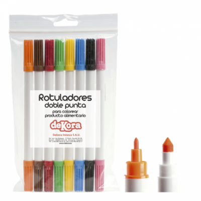 Conjunto de 8 marcadores coloridos com dupla ponta para colorir produto alimentário