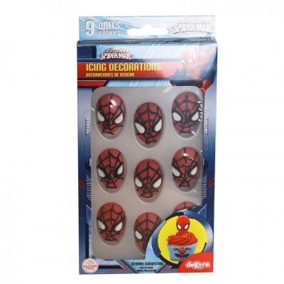 Paquete con decoraciones de azúcar del Hombre-Aranha, máscara roja con diseño de telaraña negra