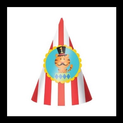 Chapéu de festa riscas vermelhas e brancas com tigre e número 1