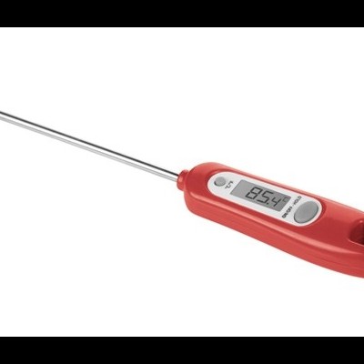 Termómetro digital com alça vermelha e visor LCD